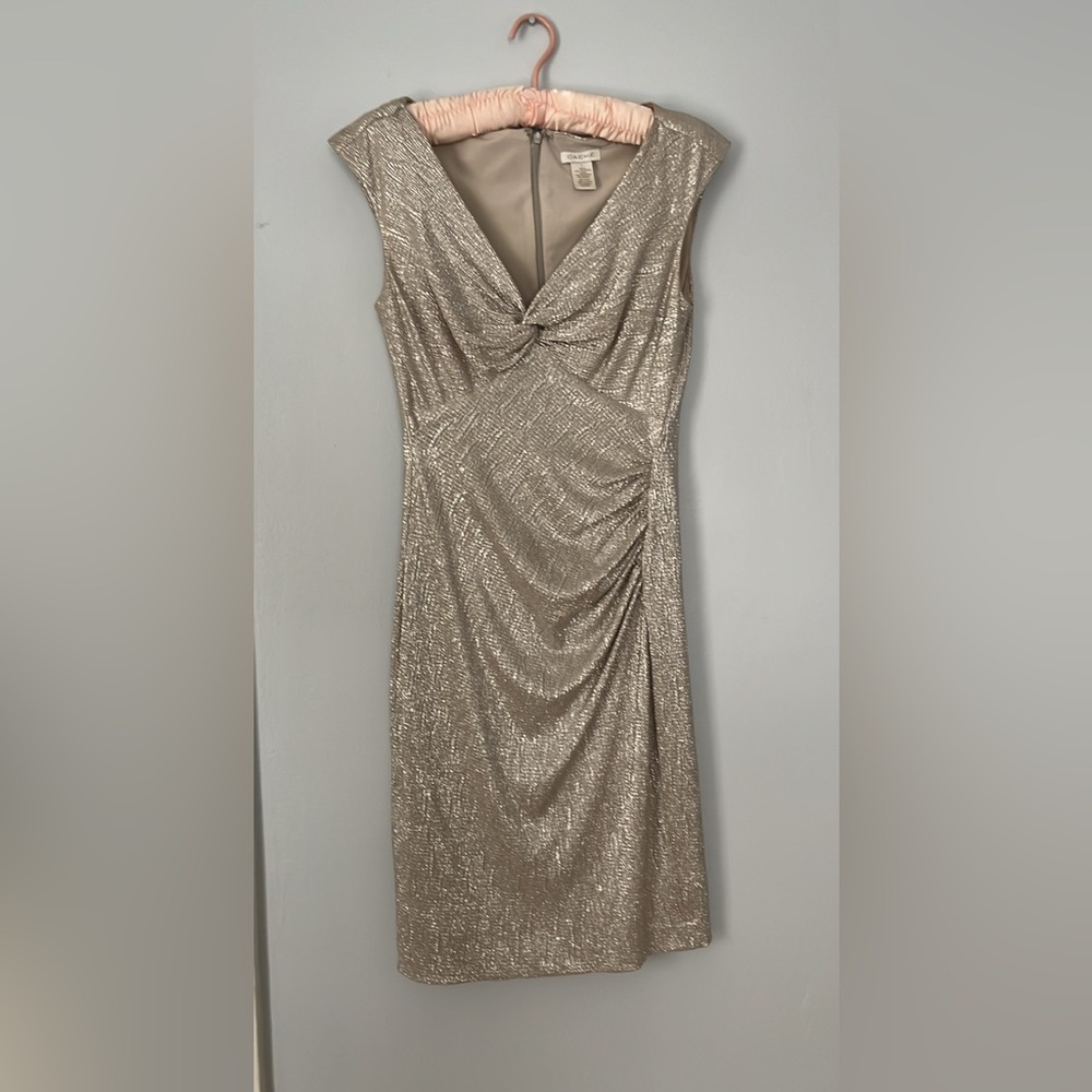 Elegant Metallic Champagne Cache Dress Size 4